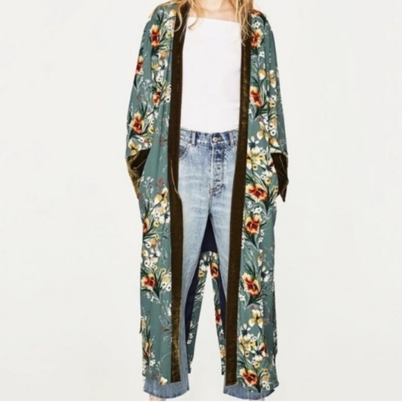 Zara Floral Blue Kimono Jacket - Picture 2 of 10